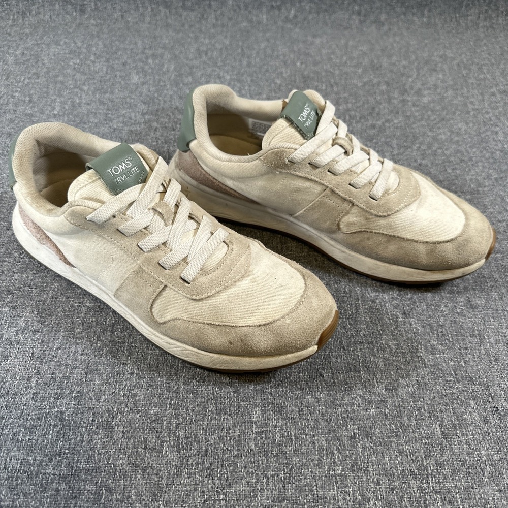 TOMS TRVL Lite Sneakers Womens Size‎ 8.5 Beige Suede Canvas Lightweight Shoes